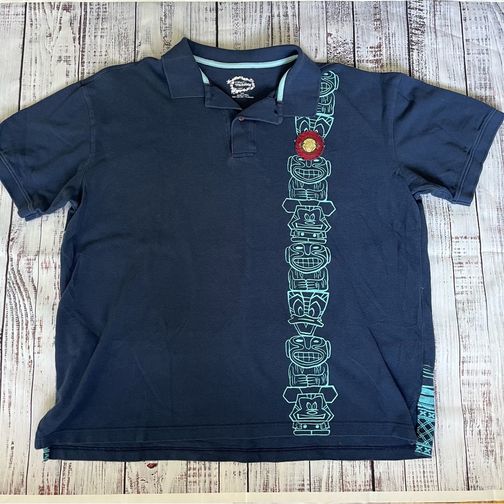 Disney Store Tiki Kingdom Hawaiian Print Totem Pole Luau Mickey Minnie Polo XXL